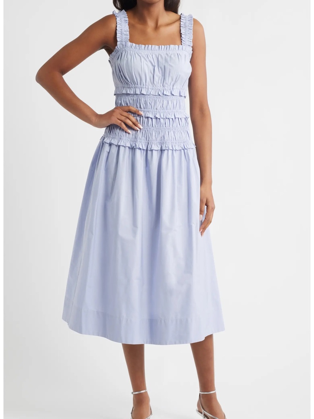 Eliza J Light Lavender Smocked Midi Dress
